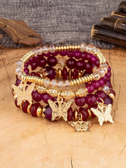 Bohemian Multi-Layered Beaded Butterfly Pendant Bracelets