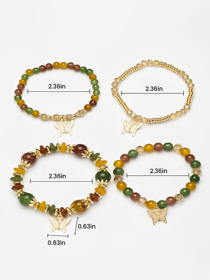 Bohemian Multi-Layered Beaded Butterfly Pendant Bracelets
