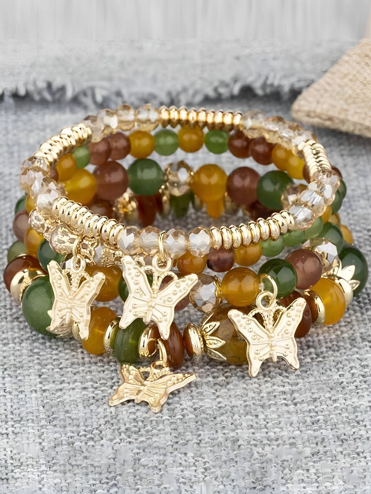 Bohemian Multi-Layered Beaded Butterfly Pendant Bracelets