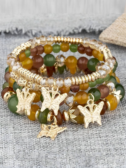 Bohemian Multi-Layered Beaded Butterfly Pendant Bracelets