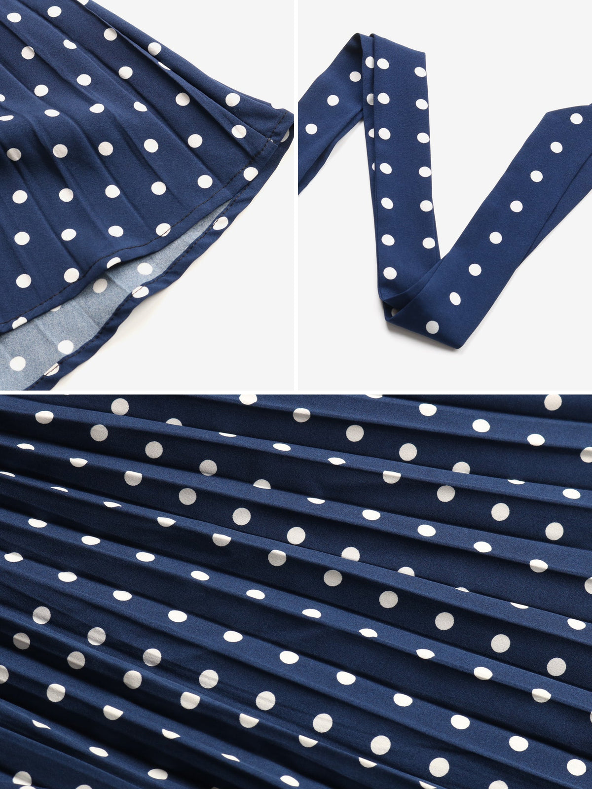 Retro-Chic Short Sleeves Polka All-Over Dot Pleated Belted Midi Casual Dress