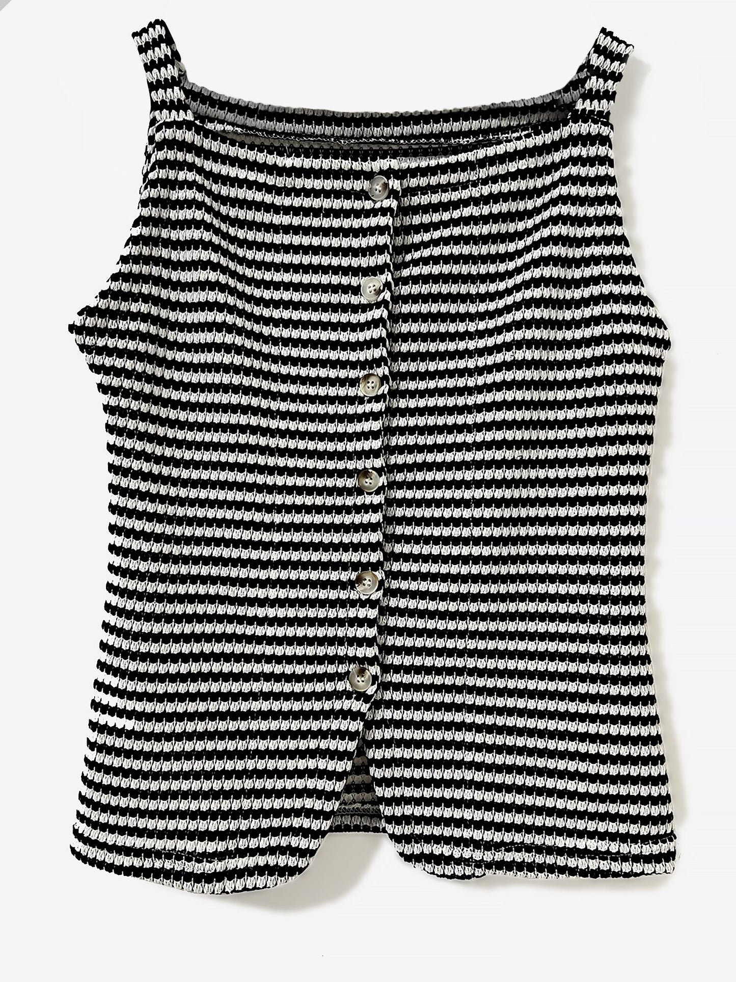 Classic Relaxed Fit Breton Stripe Button Down Sleeveless Striped Knit Daily & Office Top