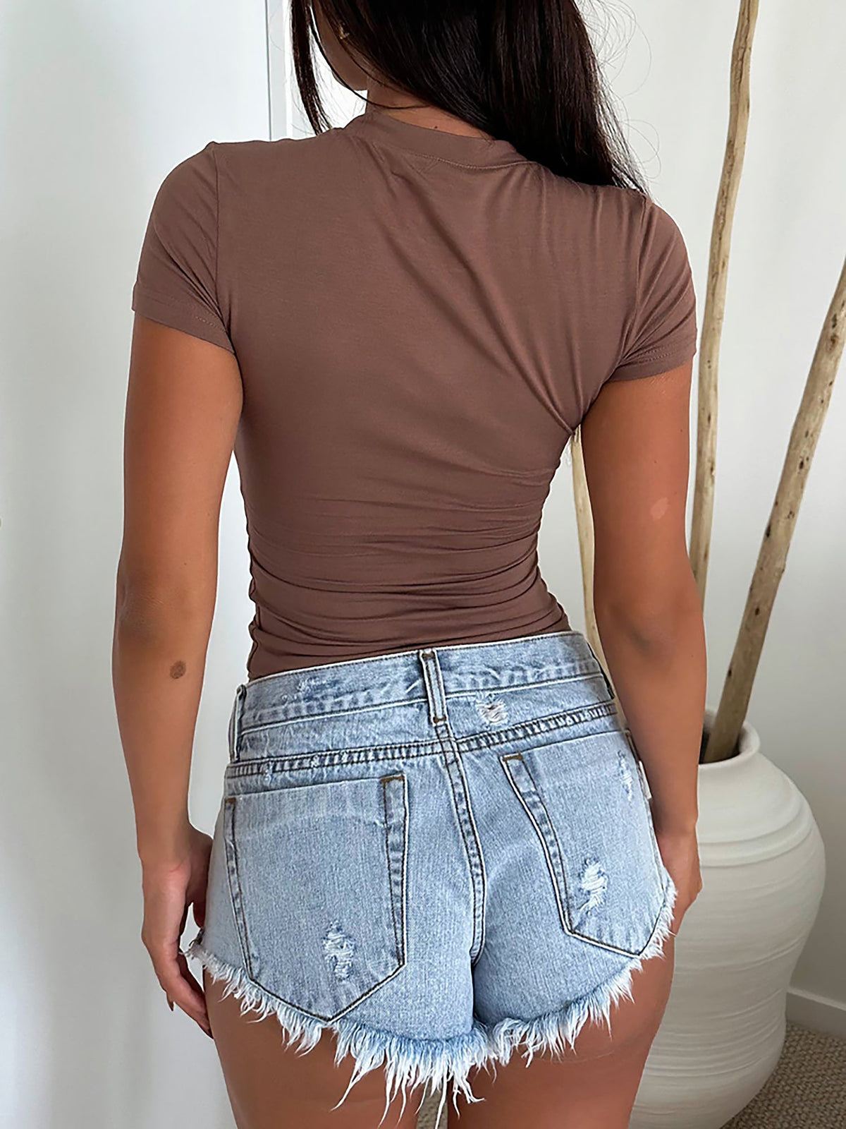 Y2K Style Solid Color Crew Neck Short Sleeve T-Shirt