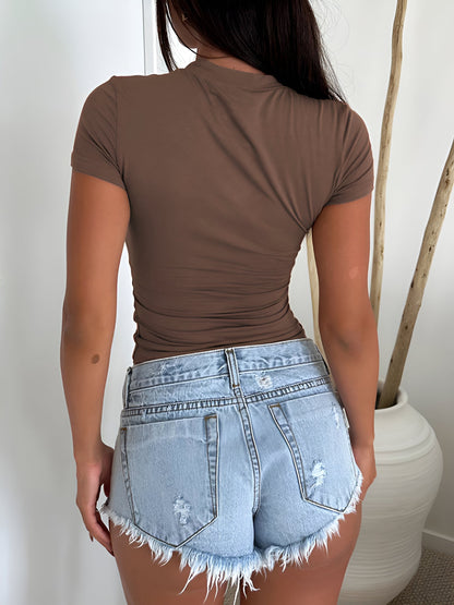 Y2K Style Solid Color Crew Neck Short Sleeve T-Shirt