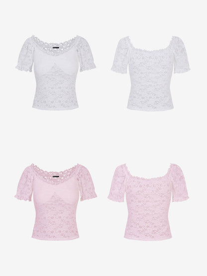 Y2K Style Lace Sheer Off Shoulder Blouse