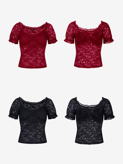 Y2K Style Lace Sheer Off Shoulder Blouse