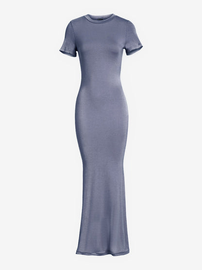 Solid Color Short Sleeve Bodycon Maxi Dress