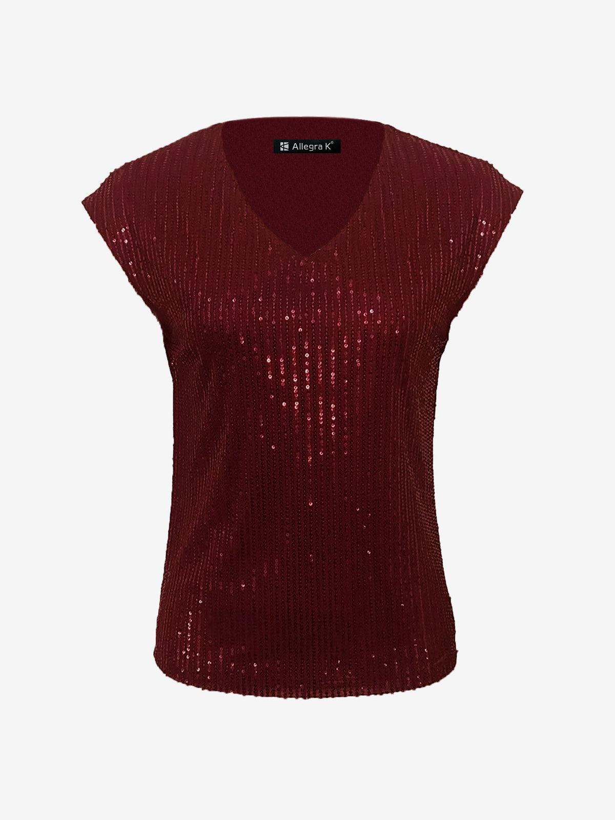 Cap Sleeve Sequin V Neck Glitter Blouse