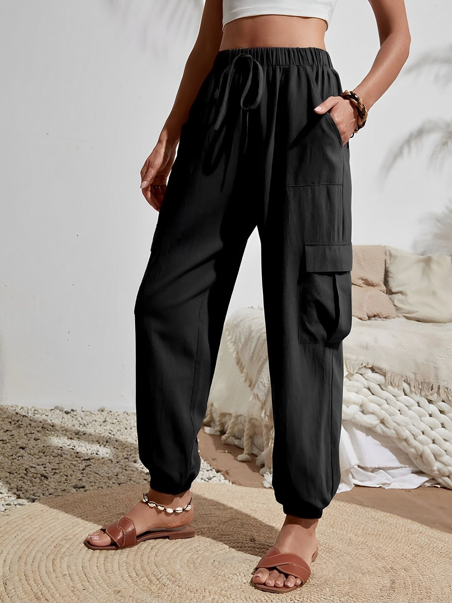 Cargo Solid Color Pocketed Casual Joggers Pants