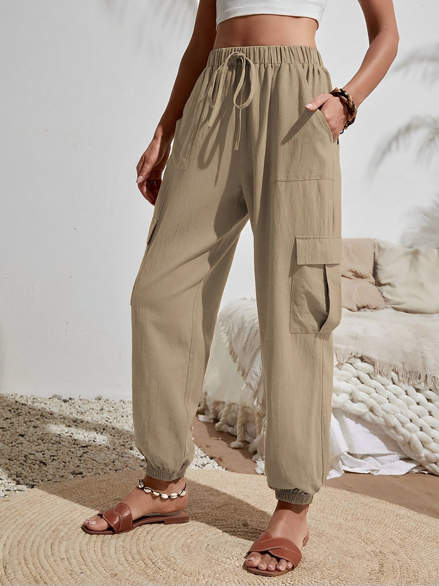 Cargo Solid Color Pocketed Casual Joggers Pants