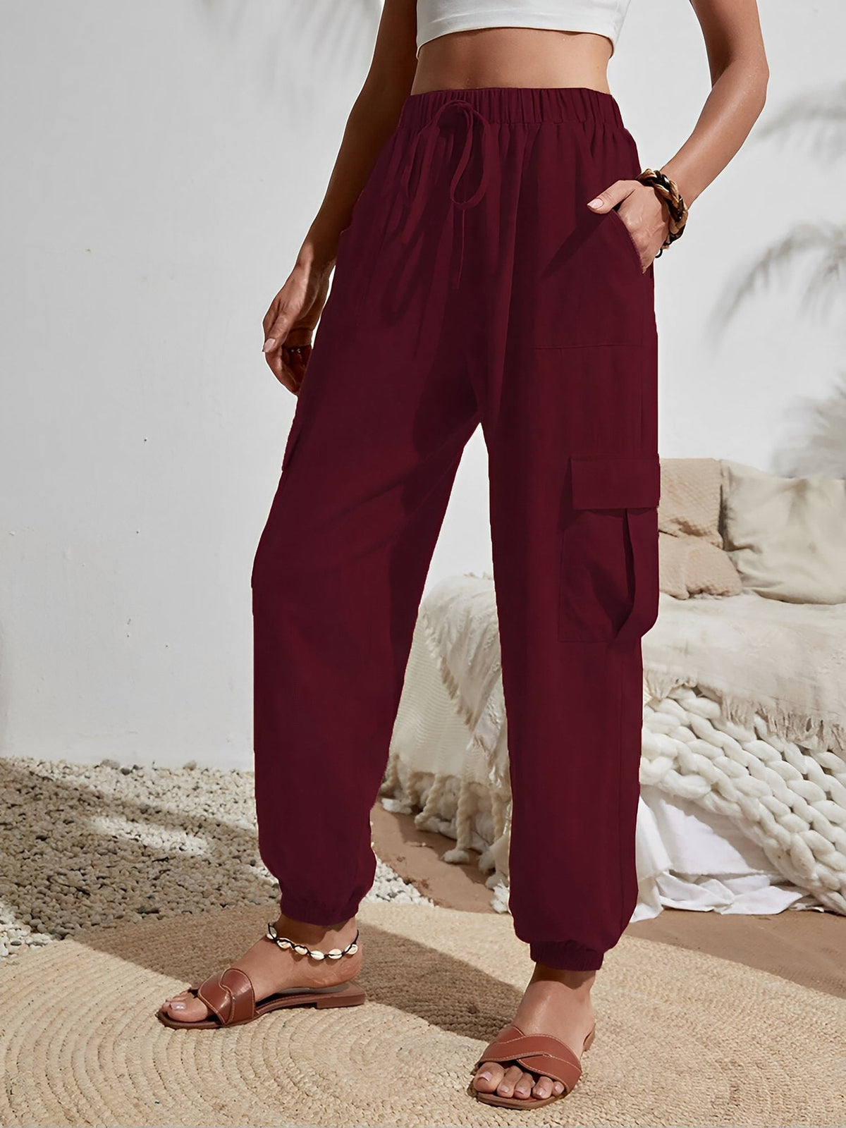 Cargo Solid Color Pocketed Casual Joggers Pants