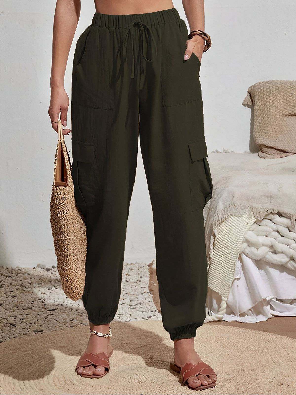 Cargo Solid Color Pocketed Casual Joggers Pants