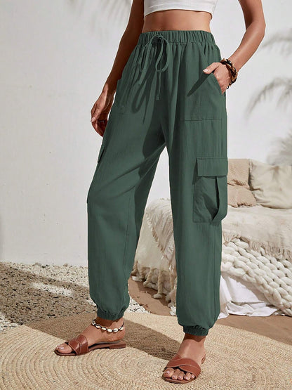 Cargo Solid Color Pocketed Casual Joggers Pants