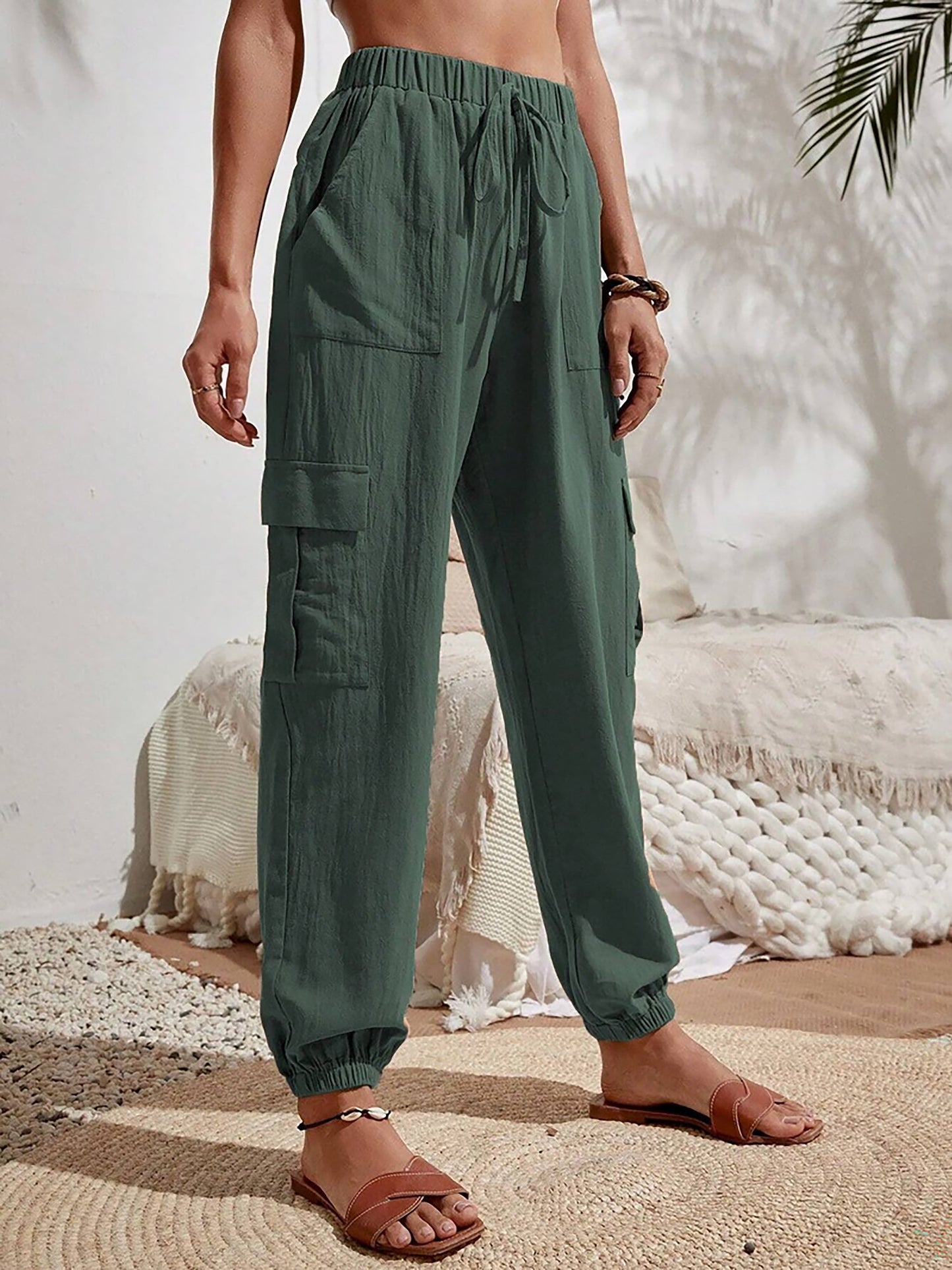 Cargo Solid Color Pocketed Casual Joggers Pants