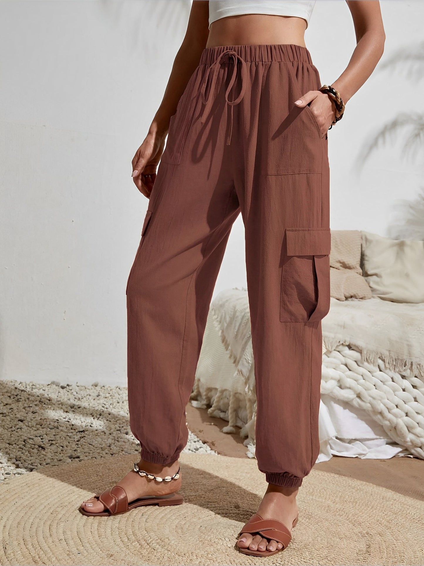 Cargo Solid Color Pocketed Casual Joggers Pants