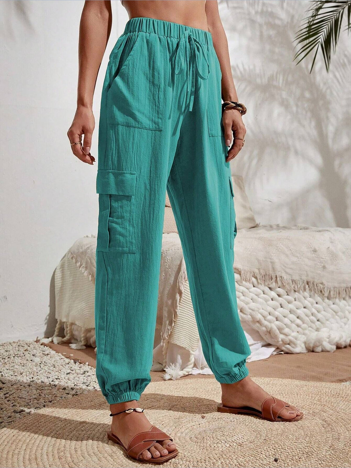 Cargo Solid Color Pocketed Casual Joggers Pants