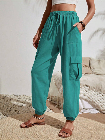Cargo Solid Color Pocketed Casual Joggers Pants
