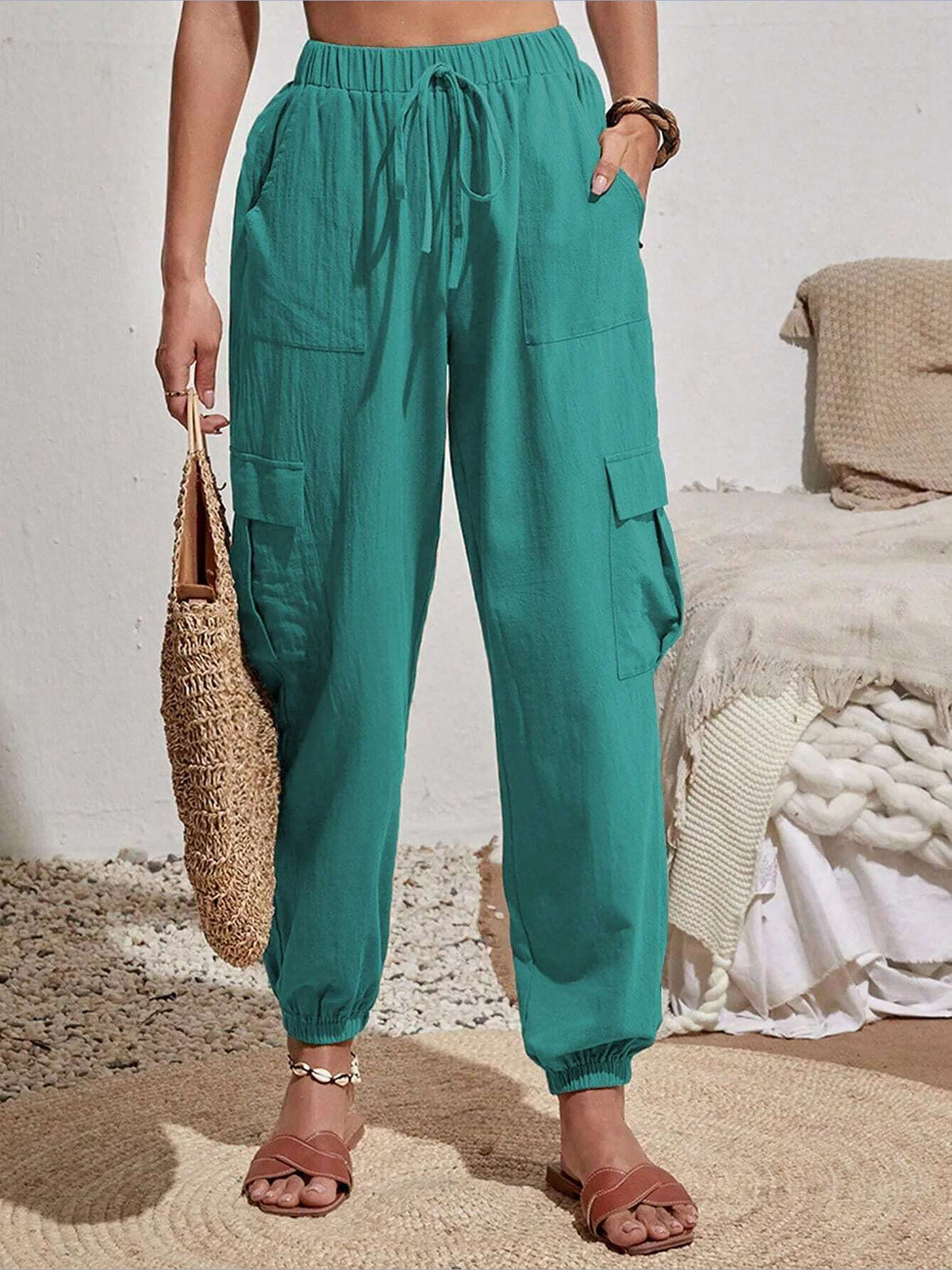 Cargo Solid Color Pocketed Casual Joggers Pants