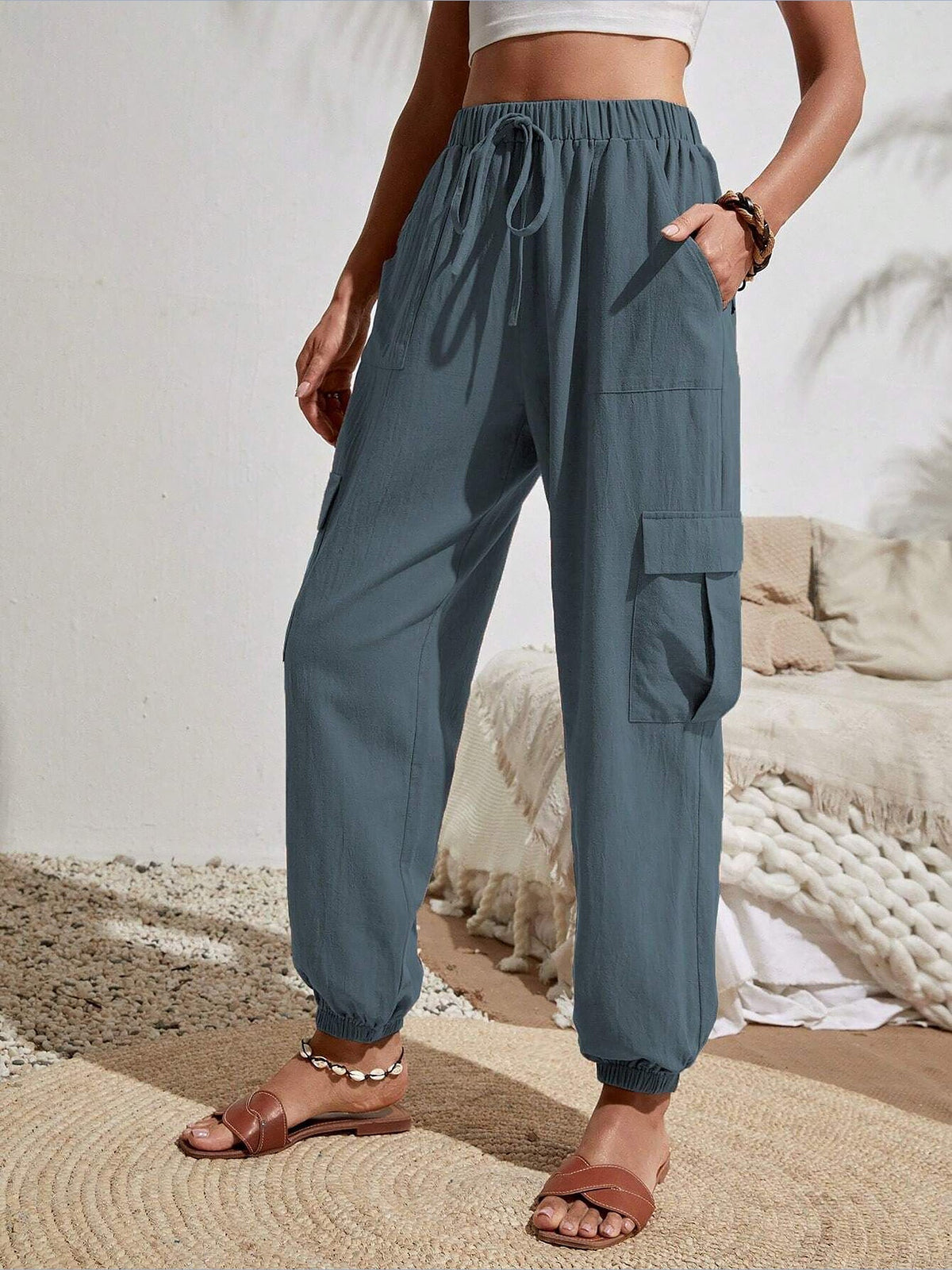 Cargo Solid Color Pocketed Casual Joggers Pants
