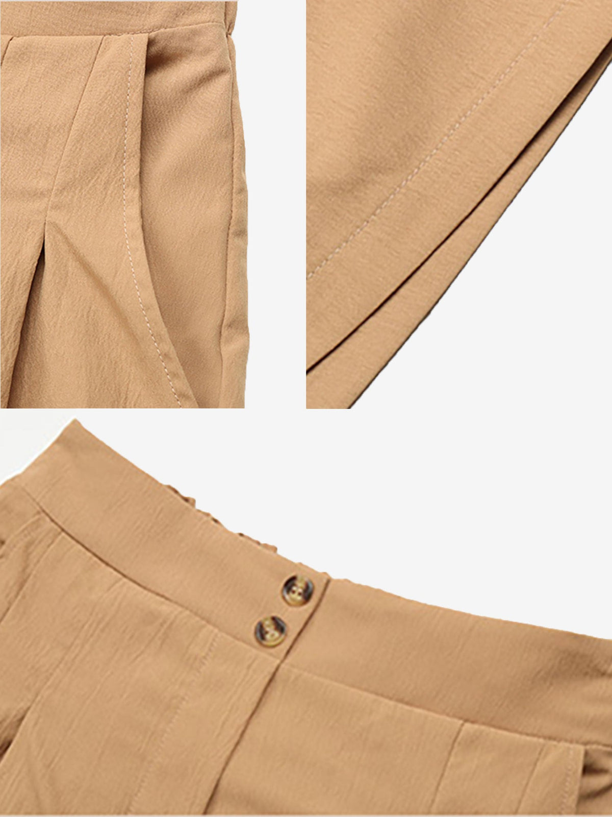 Solid Color High Waist Pleated Pocketed Shorts