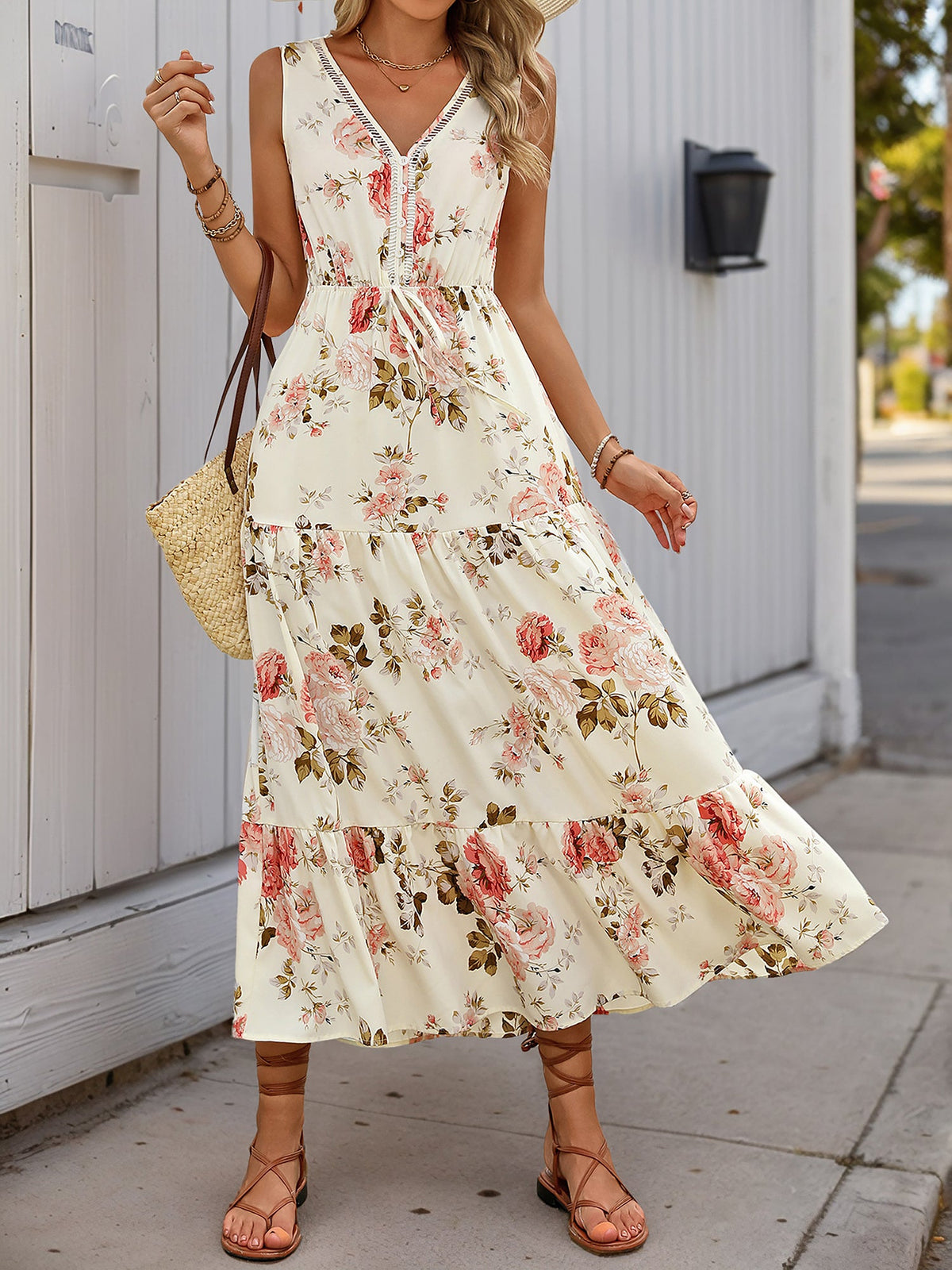 Floral Sleeveless Tiered A-Line Dress Sundress