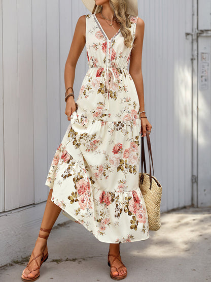 Floral Sleeveless Tiered A-Line Dress Sundress