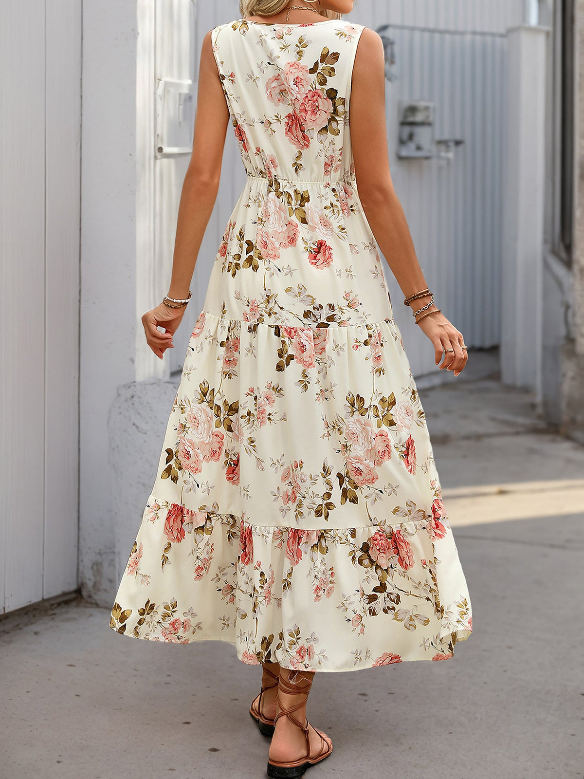 Floral Sleeveless Tiered A-Line Dress Sundress