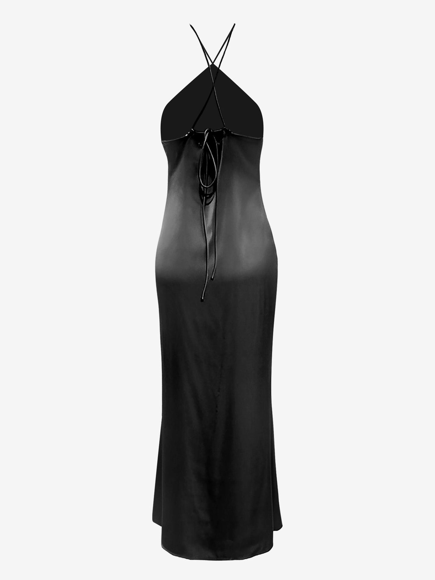 Satin Halter Sleeveless Backless Wedding Maxi Dress