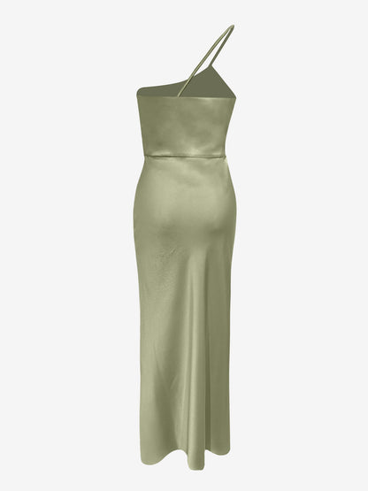 One Shoulder Spaghetti Strap Backless Satin Dress