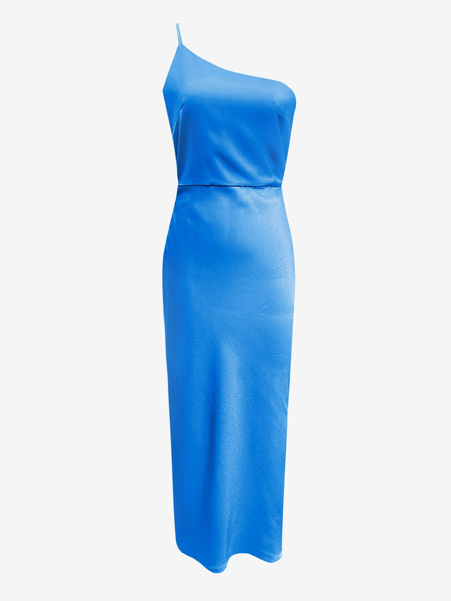 One Shoulder Spaghetti Strap Backless Satin Dress