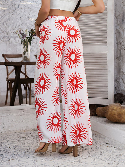 Casual Streetwear with Graphic Printed Elastic Waist Wide Relaxed Fit Leg Pants