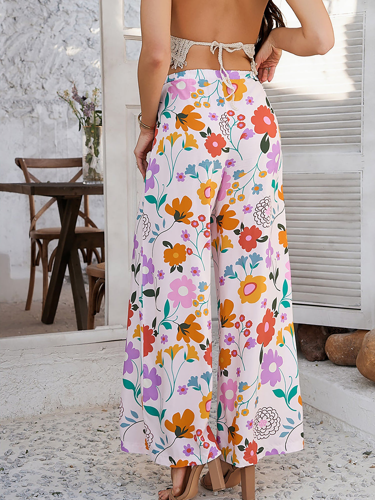 Casual Streetwear with Graphic Printed Elastic Waist Wide Relaxed Fit Leg Pants