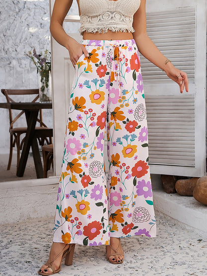 Casual Streetwear with Graphic Printed Elastic Waist Wide Relaxed Fit Leg Pants