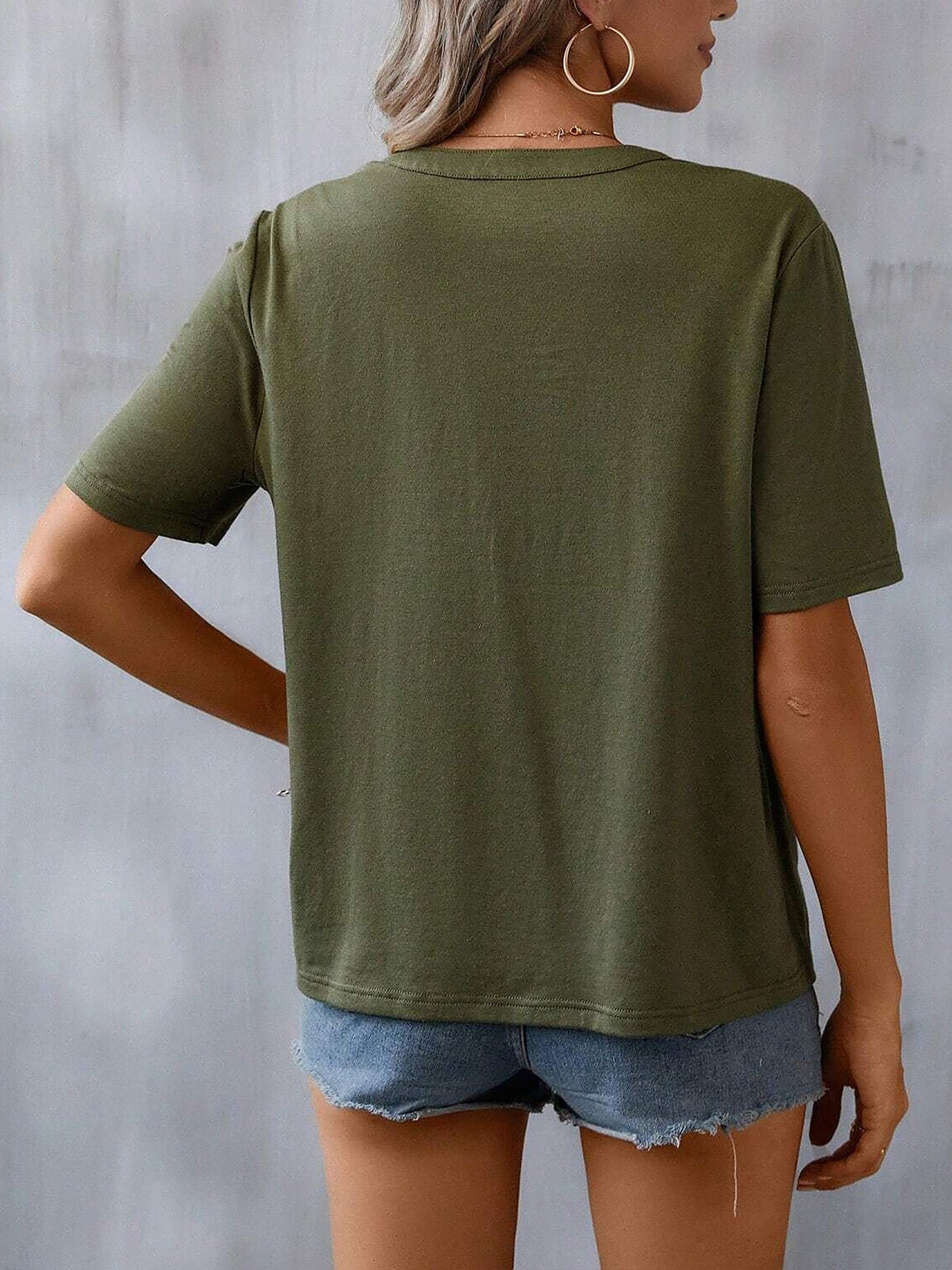 Embroidery Notch Neck Short Sleeves Casual Blouse