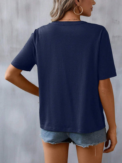 Embroidery Notch Neck Short Sleeves Casual Blouse