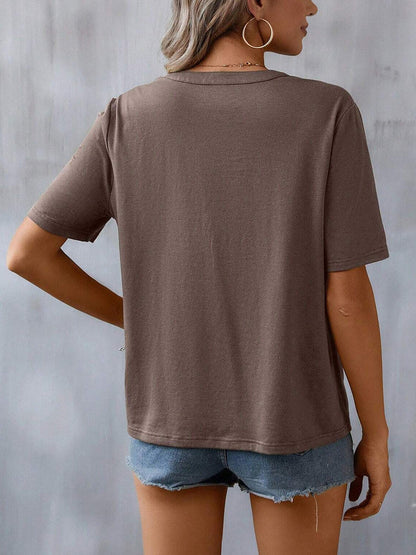 Embroidery Notch Neck Short Sleeves Casual Blouse