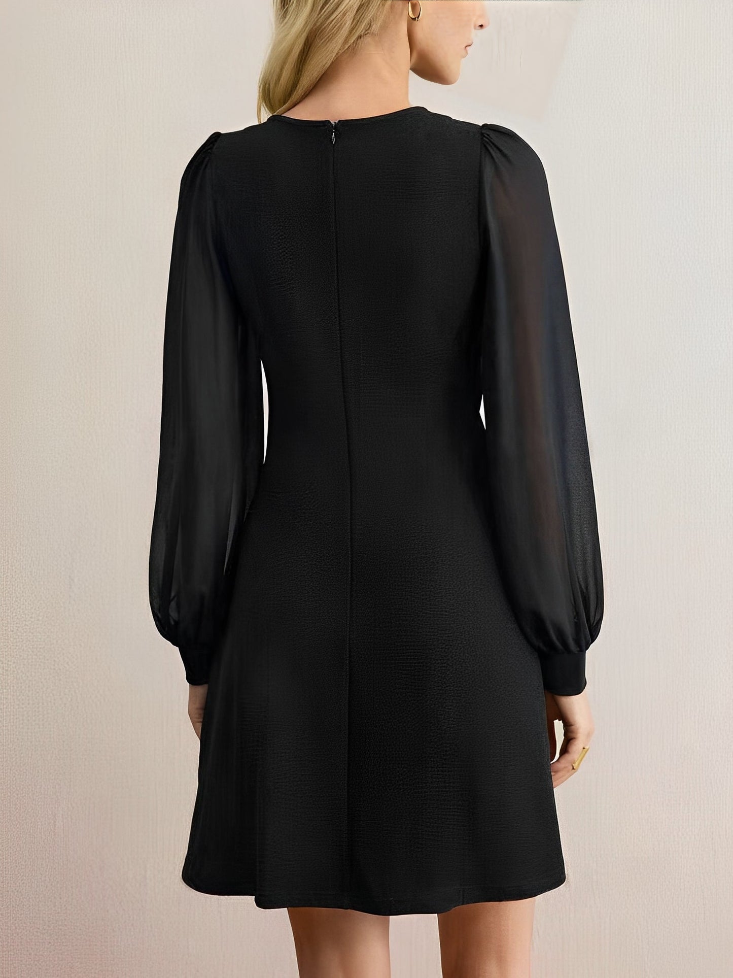 Classic Round Neck with Timeless Button Front Long Sleeve A-Line Casual Dress
