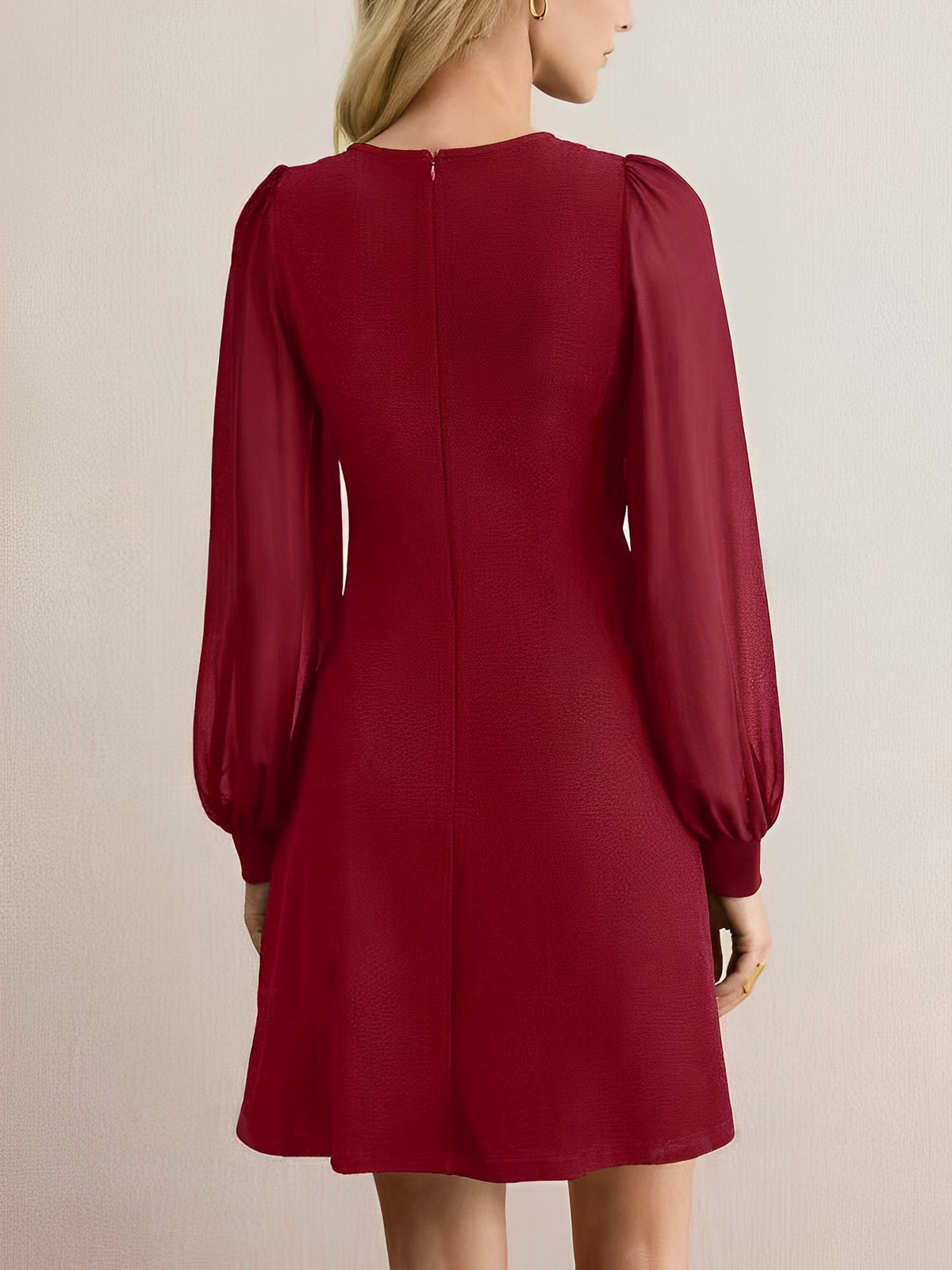 Classic Round Neck with Timeless Button Front Long Sleeve A-Line Casual Dress