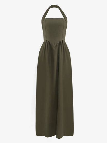 Halter Neck Backless Pocketed A-Line Midi Dress