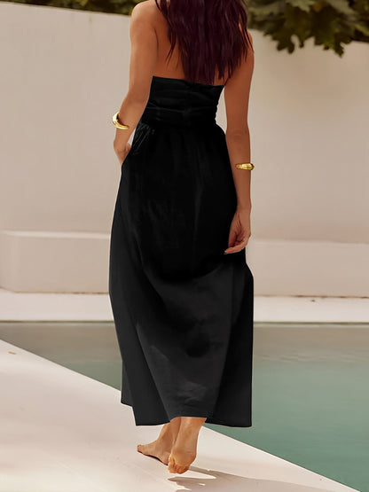 Halter Neck Backless Pocketed A-Line Midi Dress