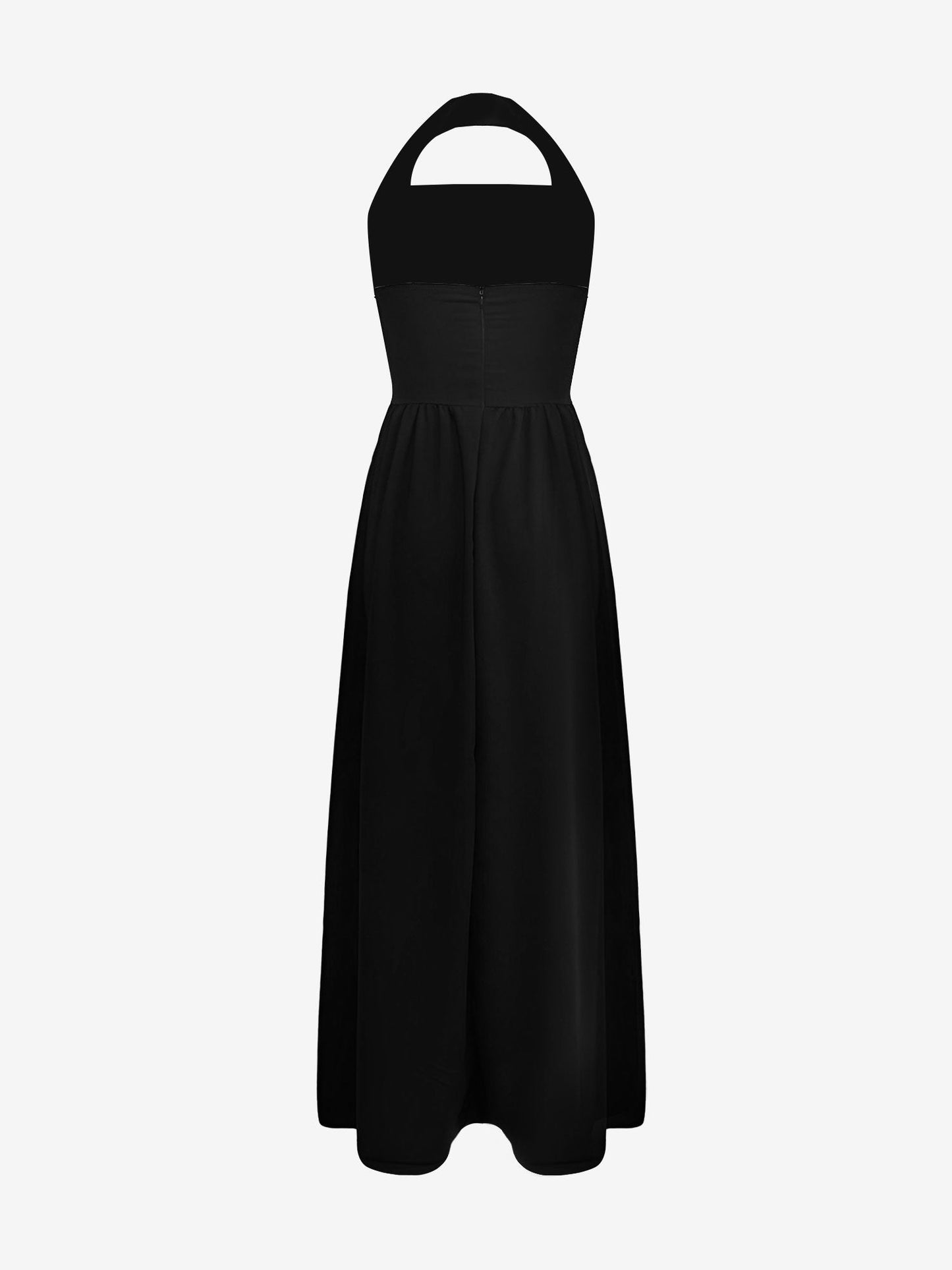 Halter Neck Backless Pocketed A-Line Midi Dress