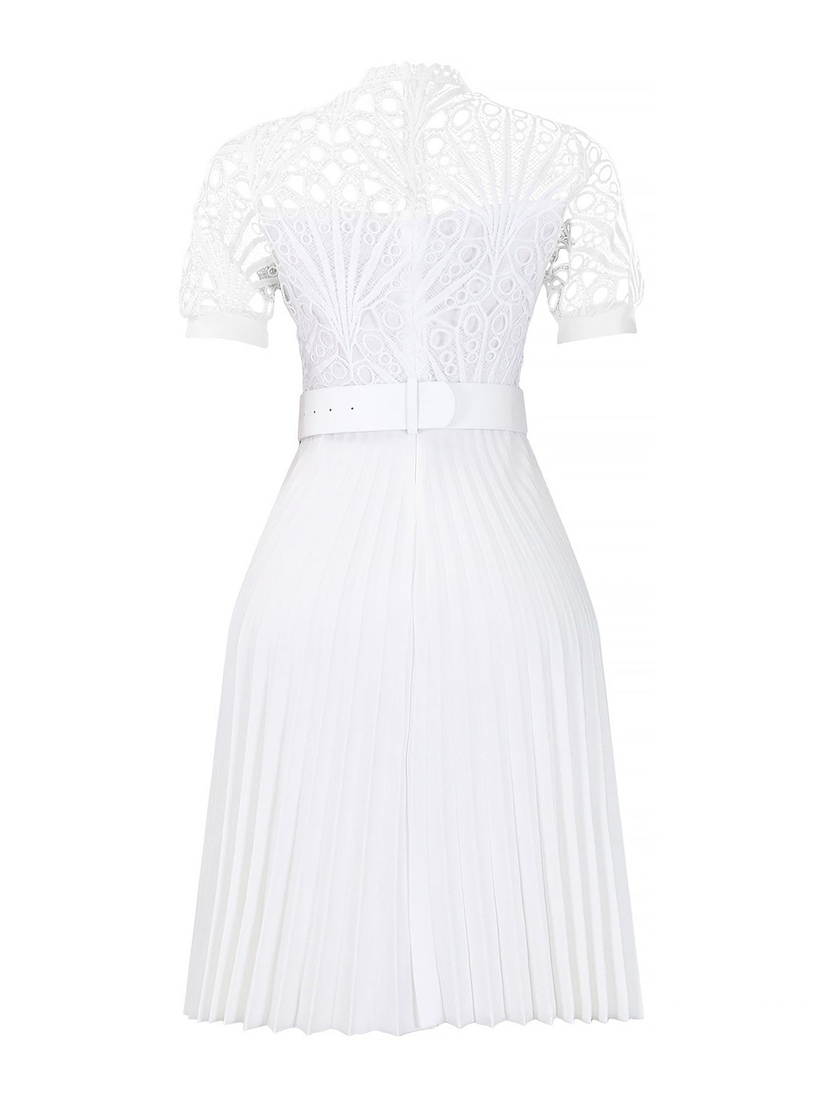 Elegant Vintage-Inspired Lace Patchwork Belted Pleated Midi Dress