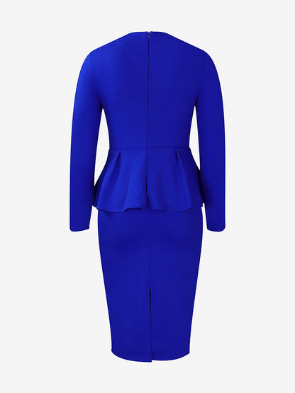 Flattering Slim Fit with Hidden Zipper Solid Color Long Sleeves Midi Sheath Date Nights & Cocktail Parties Dress