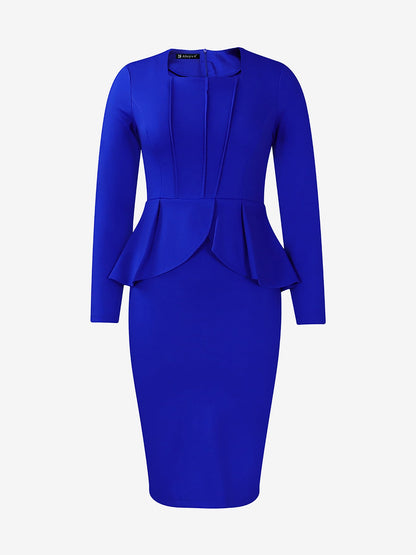 Flattering Slim Fit with Hidden Zipper Solid Color Long Sleeves Midi Sheath Date Nights & Cocktail Parties Dress