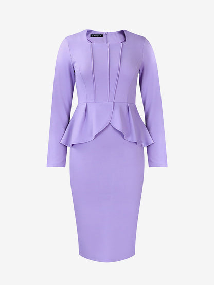 Flattering Slim Fit with Hidden Zipper Solid Color Long Sleeves Midi Sheath Date Nights & Cocktail Parties Dress