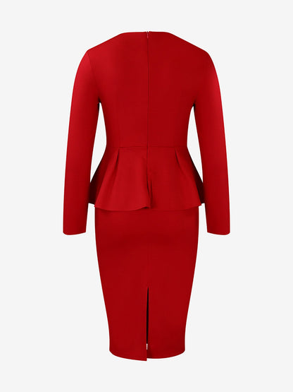 Flattering Slim Fit with Hidden Zipper Solid Color Long Sleeves Midi Sheath Date Nights & Cocktail Parties Dress