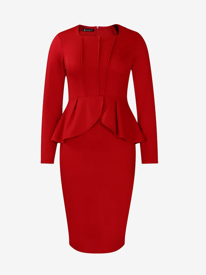 Flattering Slim Fit with Hidden Zipper Solid Color Long Sleeves Midi Sheath Date Nights & Cocktail Parties Dress