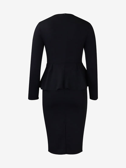 Flattering Slim Fit with Hidden Zipper Solid Color Long Sleeves Midi Sheath Date Nights & Cocktail Parties Dress