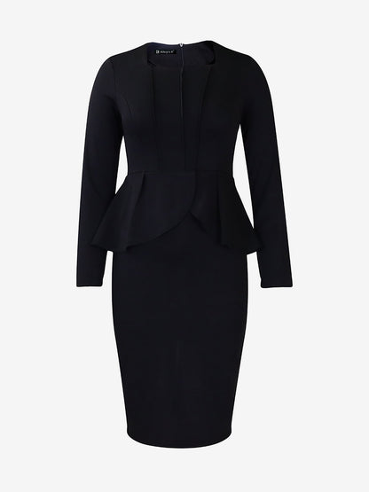 Flattering Slim Fit with Hidden Zipper Solid Color Long Sleeves Midi Sheath Date Nights & Cocktail Parties Dress