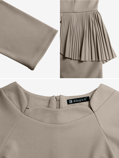 Classic Slim Fit Solid Color Short Sleeves Belted Midi Sheath Work Dress